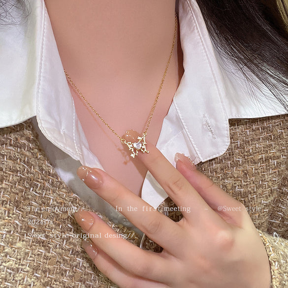 Korean version ins wind titanium steel necklace for girls' high-end sense versatile niche pearl collarbone chain pendant with jewelry wholesale