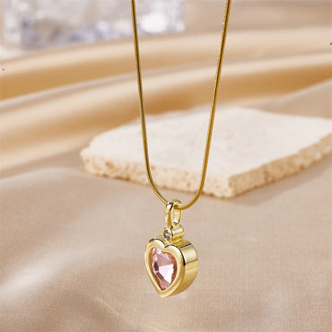 Lady Heart Shape Stainless Steel Titanium Steel Inlay Zircon Pendant Necklace