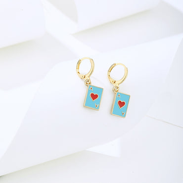 Wholesale Jewelry Metal Heart Dripping Playing Card Earrings Nihaojewelry