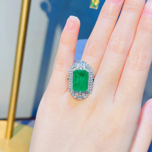 Imitation Natural Cotton Wool Emerald Ring Luxury Full Diamond Copper Open Ring