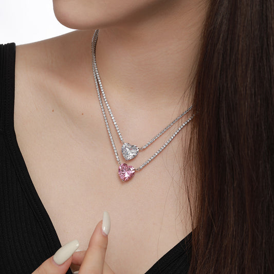 Sweet Heart Shape Sterling Silver Plating Zircon Pendant Necklace