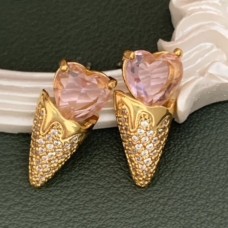 1 Pair Fairy Style Heart Shape Plating Inlay Copper Gold Plated Ear Studs