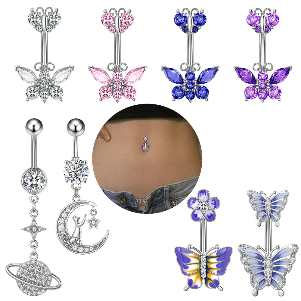 Fashion Butterfly Copper Plating Zircon Belly Ring 1 Piece