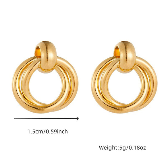 Fashion Round Geometric Stainless Steel Electroplating Stud Earrings