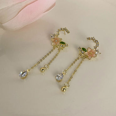 1 Pair Simple Style Flower Inlay Alloy Zircon Drop Earrings