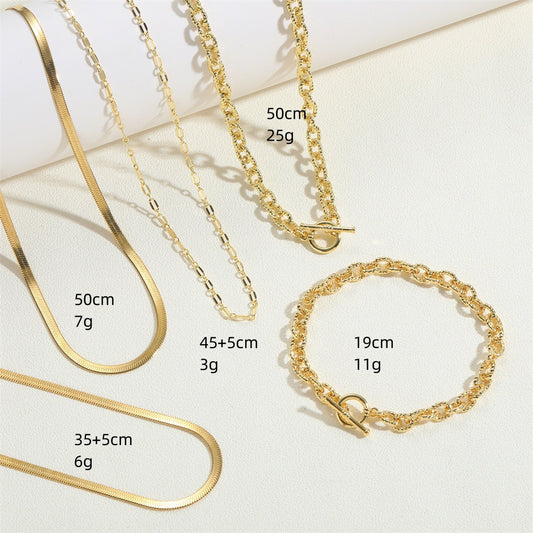Cross-border popular copper-plated 14K real gold water ripple clavicle chain literary retro Internet celebrity with the same versatile personality necklace