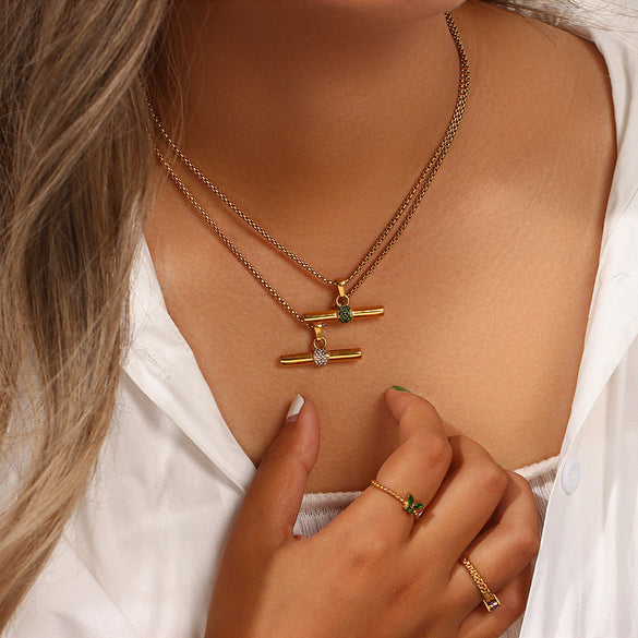 Minimalist Stripe Geometric Stainless Steel 18K Gold Plated Necklaces