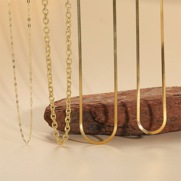 Cross-border popular copper-plated 14K real gold water ripple clavicle chain literary retro Internet celebrity with the same versatile personality necklace