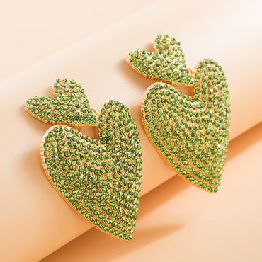 Hyperbole Heart-shaped Inlaid Rhinestone Alloy Stud Earrings
