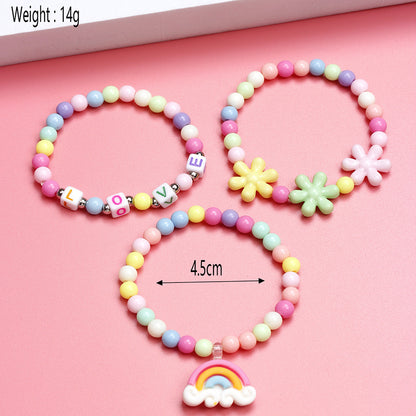 Cartoon Style Rainbow Flower Plastic Beaded Bracelets