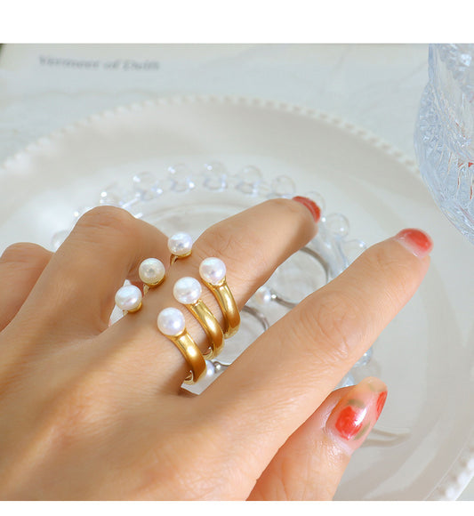 Women's Simple Style Geometric Stainless Steel Rings Plating Artificial Pearls Stainless Steel Rings