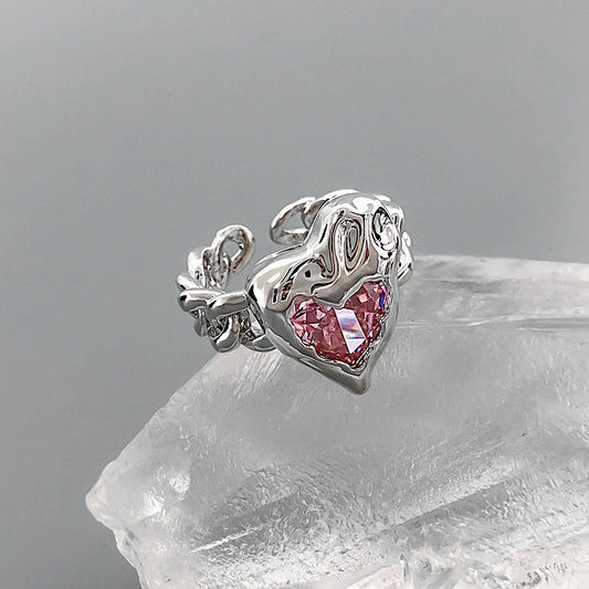 Wholesale Sweet Geometric Heart Shape Bow Knot Copper Plating Inlay Zircon Open Rings