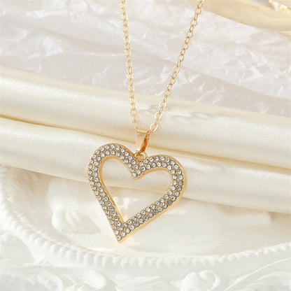 Retro Full Rhinestone Hollow Heart Geometric Heart Necklace Wholesale