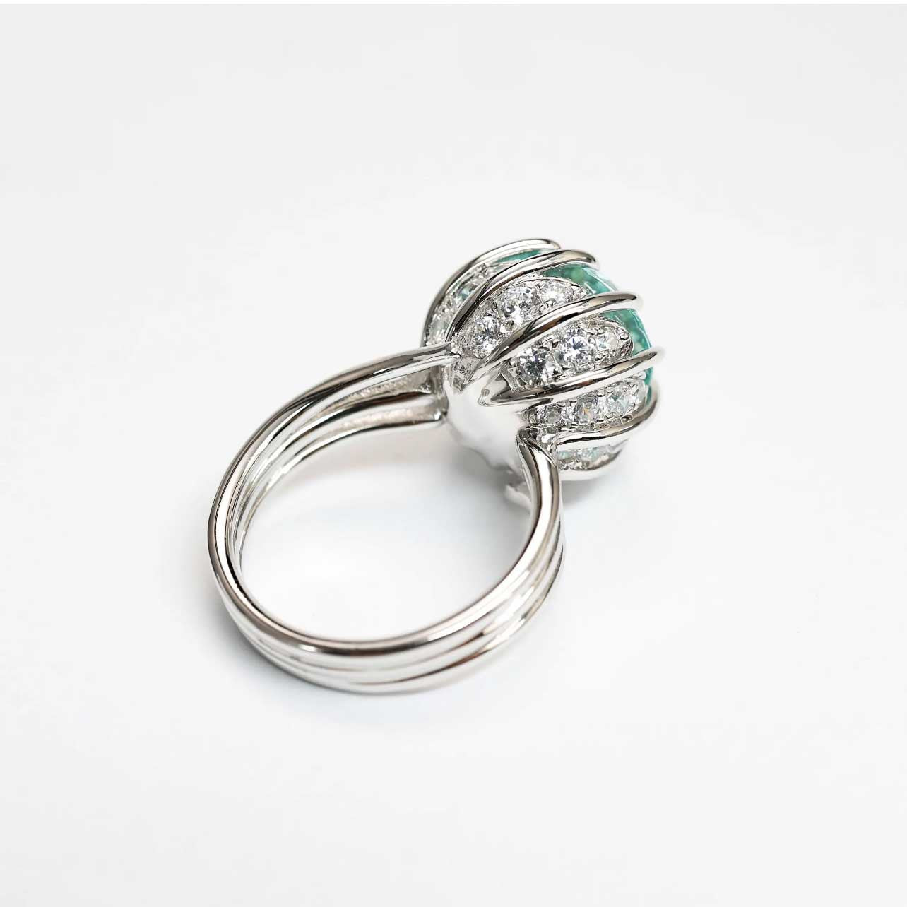 Fashion Paraiba Blue-green Diamond Ring Lotus Copper Opening Ring