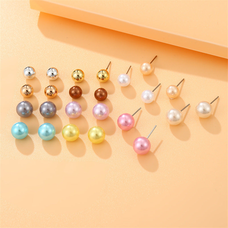 1 Set Sweet Geometric Solid Color Stoving Varnish Imitation Pearl Ear Studs
