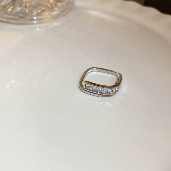 Korean temperament diamond zircon geometric opening ring light luxury niche fashion index finger ring Internet celebrity versatile jewelry women