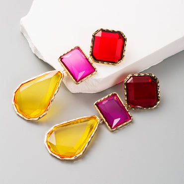 1 Pair Classic Style Geometric Inlay Alloy Artificial Gemstones Drop Earrings