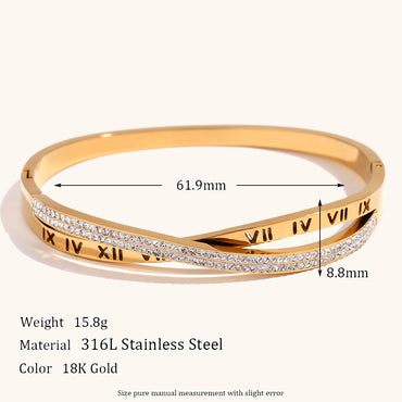 Stainless Steel 18K Gold Plated Elegant Simple Style Roman Numeral Bangle