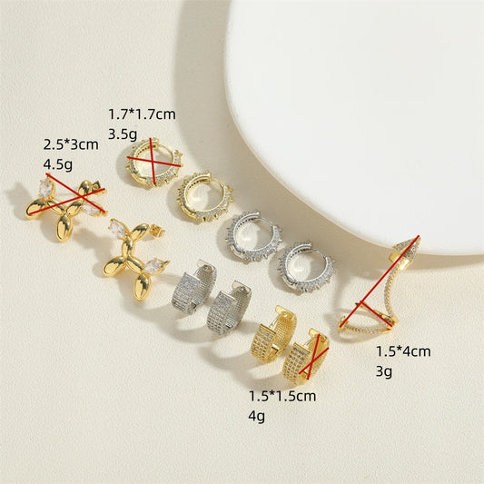 AliExpress hot sale small fresh with thorn zircon earrings copper plated 14K real gold simple trend earrings ear bone clip women