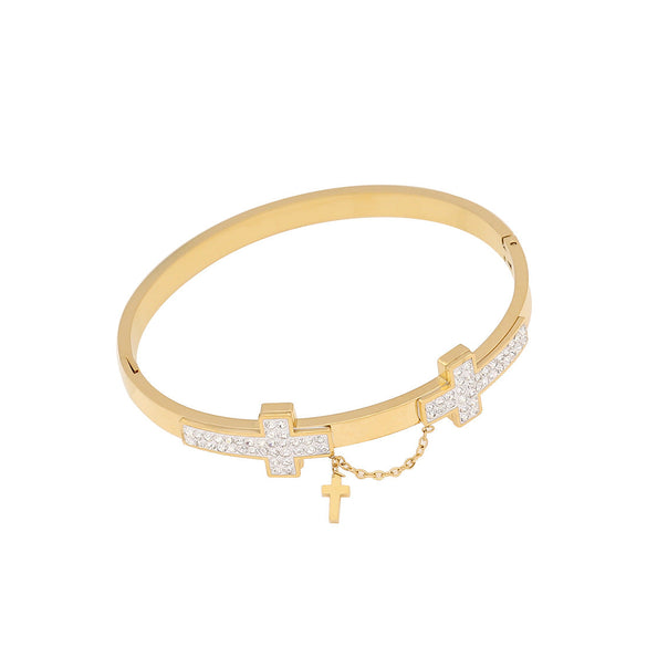 Expressive Cross Stainless Steel Diamond Inlay Bangles