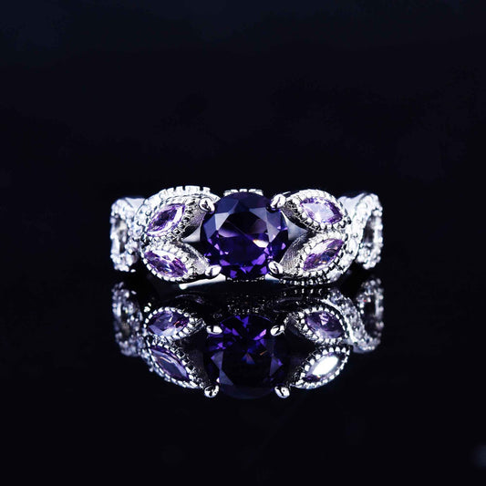 Zhenrong  Cross-border Supply New Inlaid Amethyst Carat Ring European And American Micro-inlaid Full Diamond Engagement Women's Ring