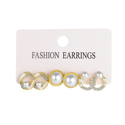 3 Pairs Fashion Geometric Alloy Plating Artificial Pearls Rhinestones Women's Earrings