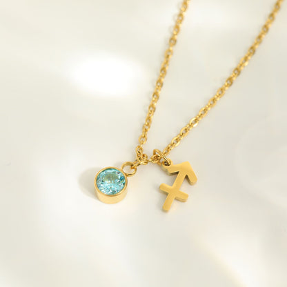 Fashion Classic Twelve Constellations Zircon Birthstone Pendant Zodiac Titanium Steel Necklace