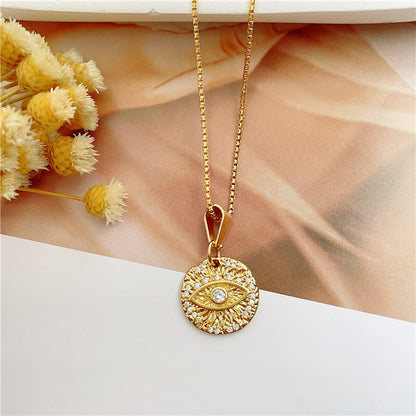 Ins Style Heart Shape Eye Flower Copper Gold Plated Null Shape/pattern Seiko Zircon Pendant Necklace