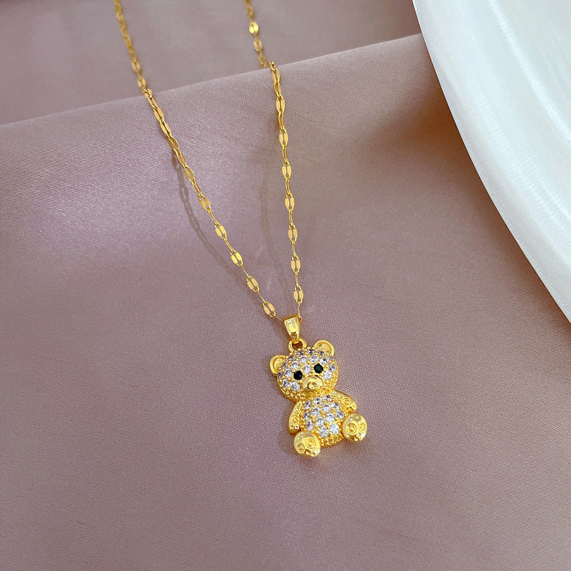 Cute Animal Stainless Steel Copper Inlay Zircon Pendant Necklace