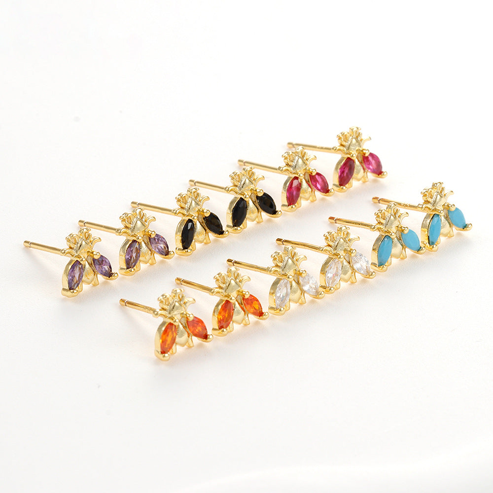 1 Pair Simple Style Insect Plating Inlay Copper Rhinestones Ear Studs