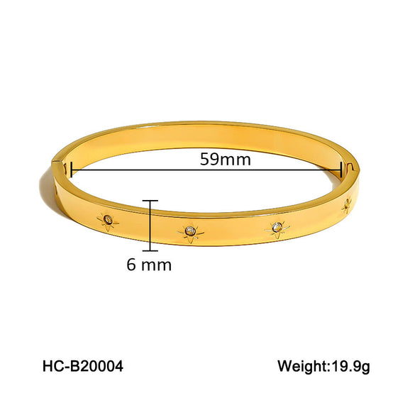 IG Style Ellipse Circle Round Stainless Steel Diamond Inlay Bangles