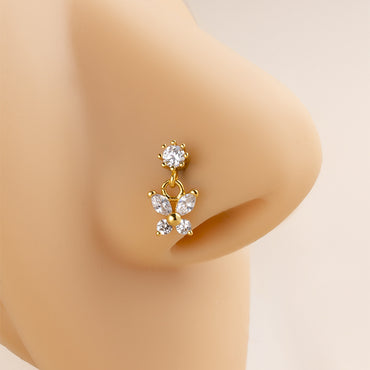 1 Piece Fashion Butterfly Stainless Steel Inlaid Zircon Nose Studs