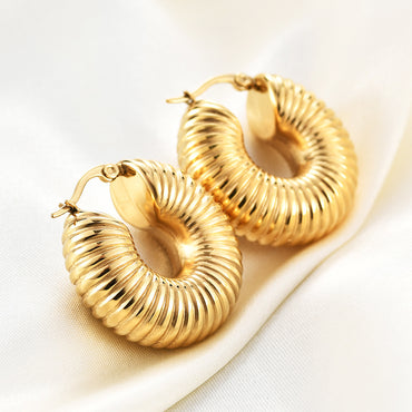 Fashion 18k Gold Plated Circle Ear Buckle Titanium Steel Earrings