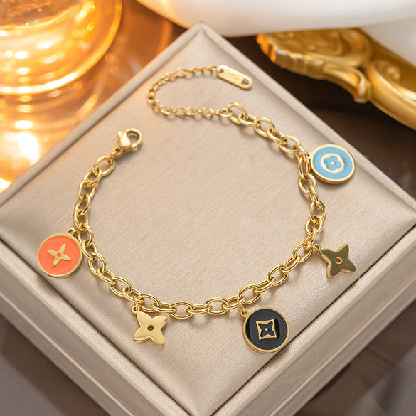 Moderate Luxury Women Round Letter Text Number Titanium Steel 18K Gold Plated Bracelets