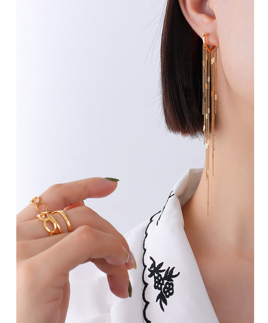 Simple Fashion Long Tassel Titanium Steel Ear Jewelry