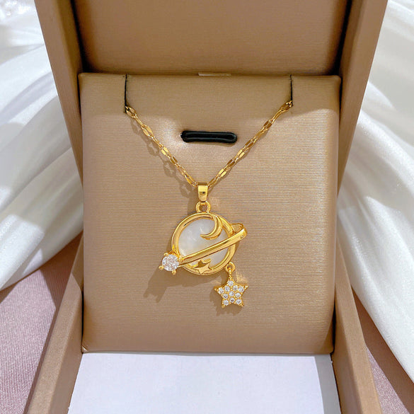 Moon Geometric Stainless Steel Electroplating Necklaces