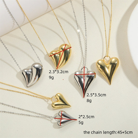 Shein explosive high-quality copper plated 14K real gold heart-shaped pendant clavicle chain simple light luxury personality necklace wholesale