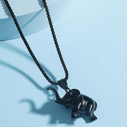 Hip Hop Upright Elephant Pendant Titanium Steel Necklace
