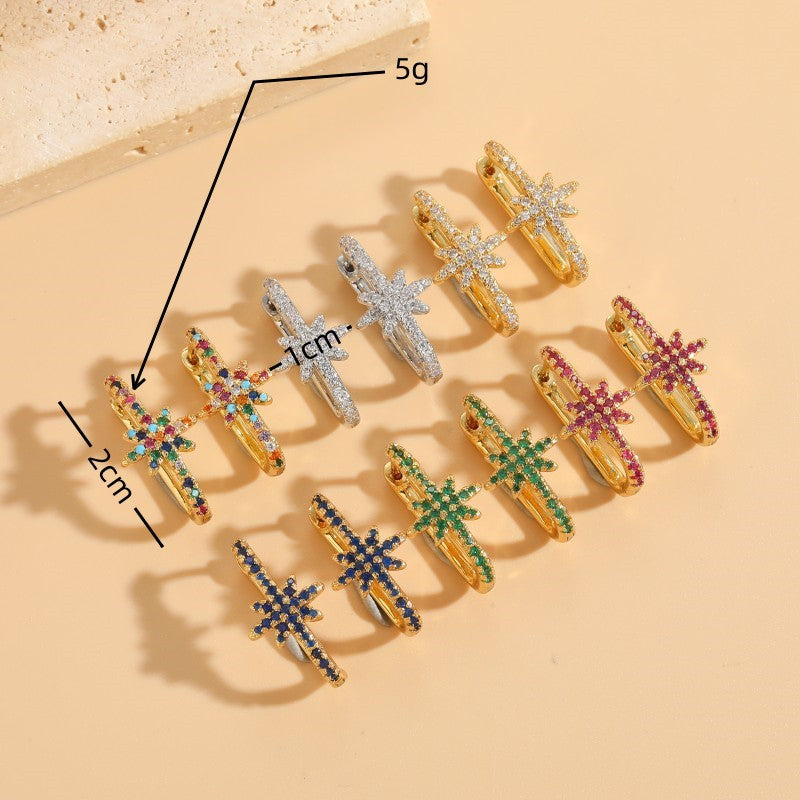 Cross-border hot-selling snowflake zircon geometric earrings ins style light luxury exquisite temperament versatile niche jewelry earrings women