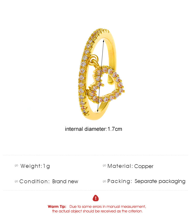 Women's Fashion Heart Copper Rhinestones Rings Inlay