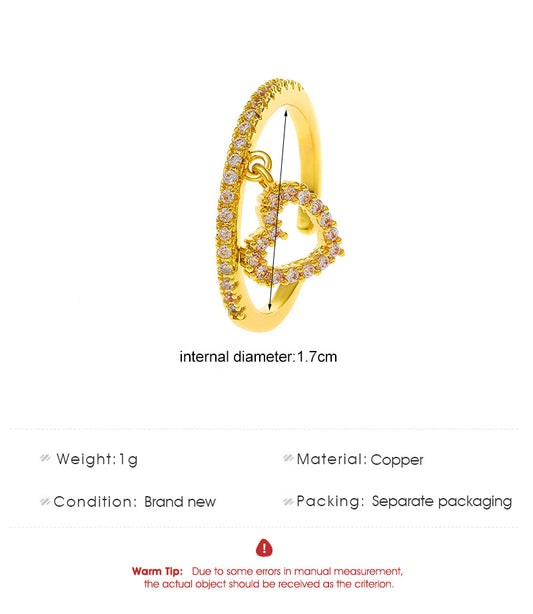 Women's Fashion Heart Copper Rhinestones Rings Inlay