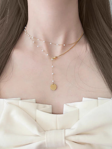 Elegant Basic Geometric Stainless Steel Imitation Pearl Layered Necklaces