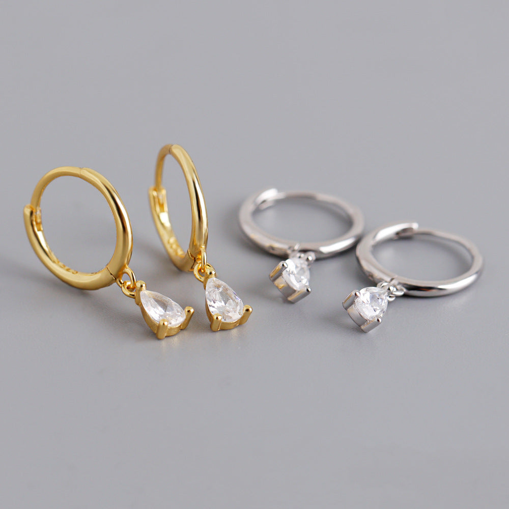 1 Pair Simple Style Geometric Plating Inlay Sterling Silver Zircon 18k Gold Plated White Gold Plated Drop Earrings
