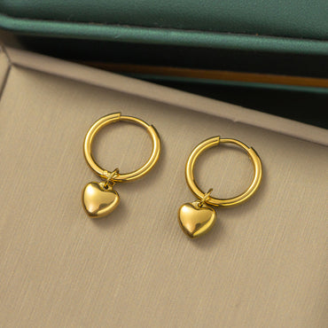 1 Pair Sweet Simple Style Heart Shape Plating Titanium Steel 18k Gold Plated Drop Earrings