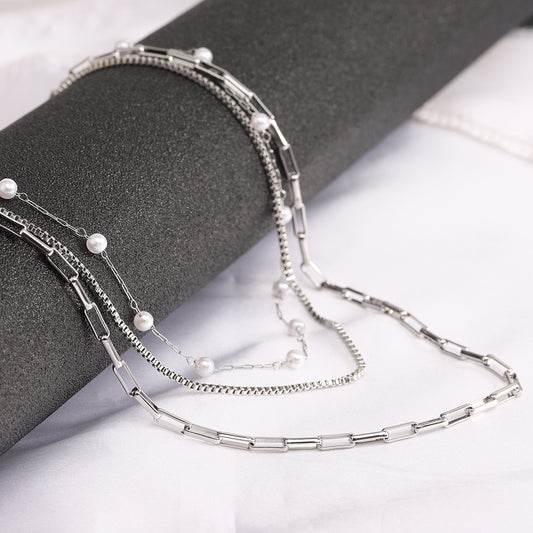 Simple Style Solid Color Stainless Steel Polishing Layered Necklaces