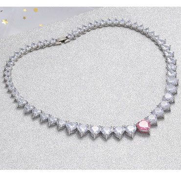 New Peach Heart Zircon Necklace Pink Heart Necklace Cross-border Exclusively Necklace