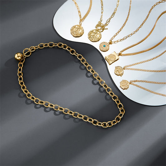 Amazon cross-border new big gold medallion moon and star OT buckle pendant necklace clavicle chain jewelry women