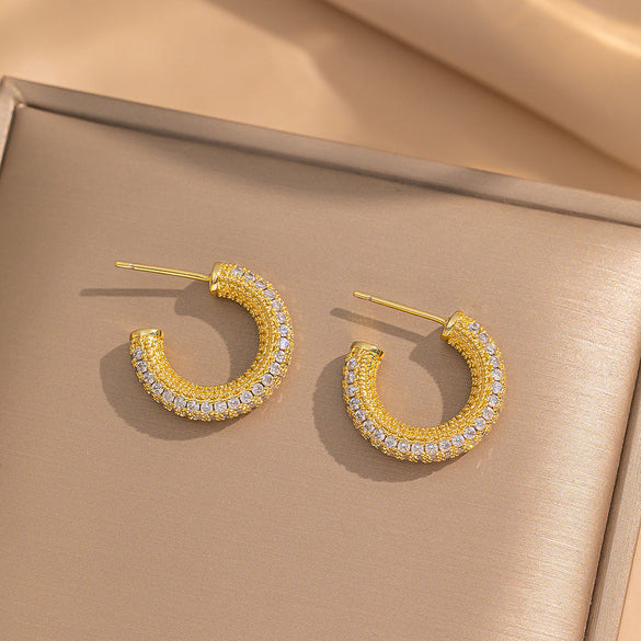 Moderate Luxury Flower Copper Diamond Inlay Stud Earrings