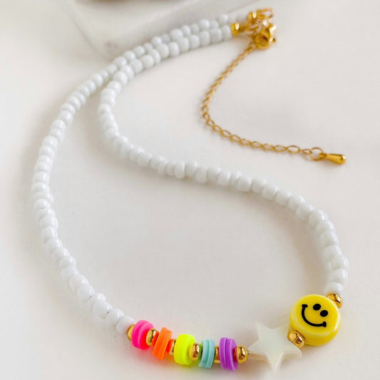 1 Piece Sweet Star Smiley Face Arylic Glass Copper Beaded Knitting Women's Necklace