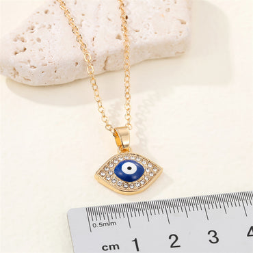 Retro Full Diamond Eye Necklace Simple Blue Devil's Eye Pendant Clavicle Chain